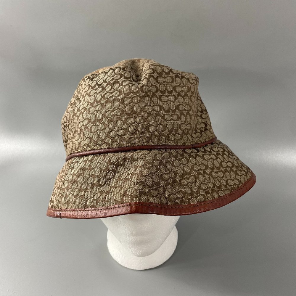 Coach Signature Monogram Brown Bucket Hat, M/L